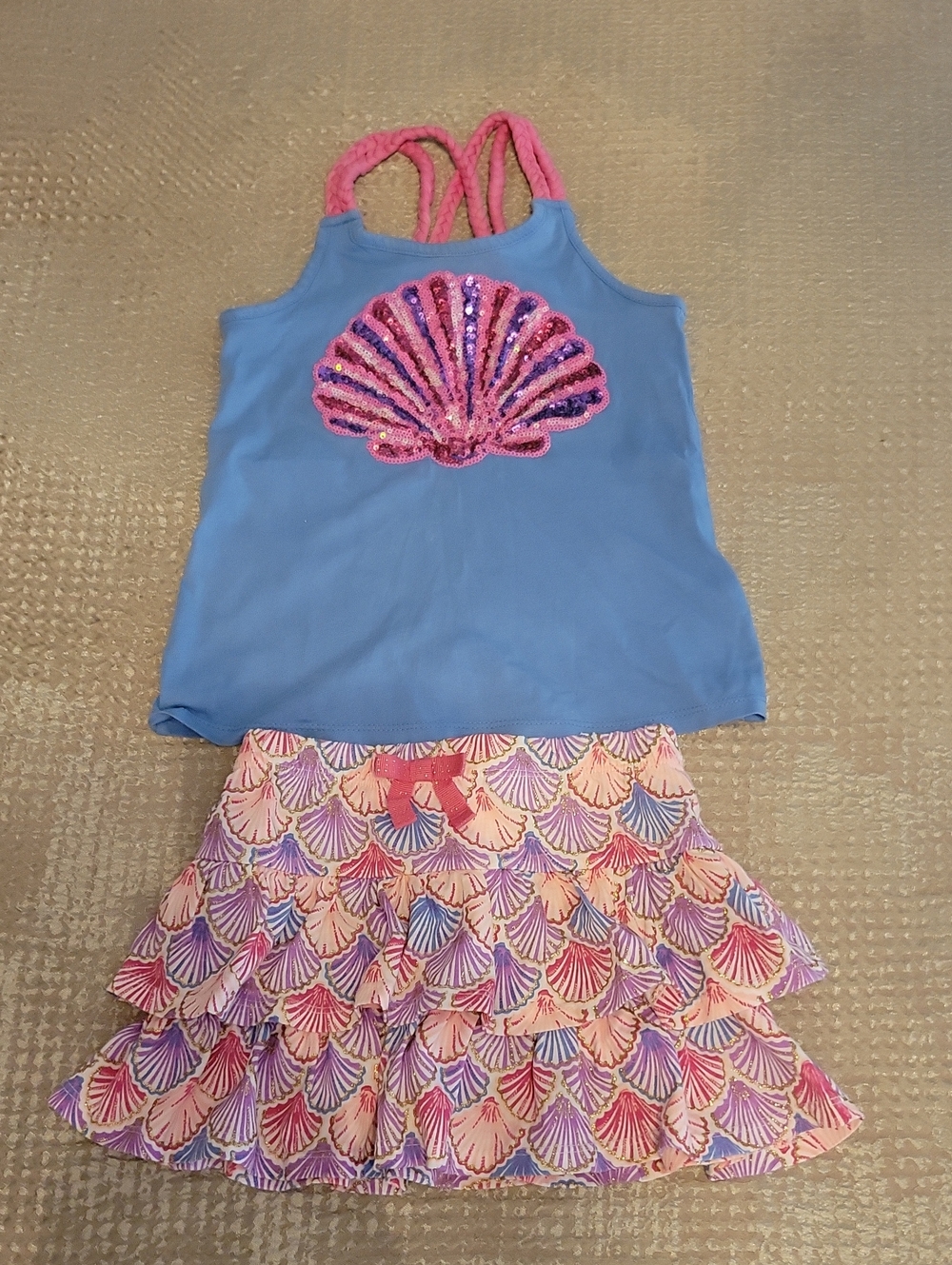 Tommy Bahama Mama Girls Blue Tank Top with Pink Sequin Shell + Skirt Size 4